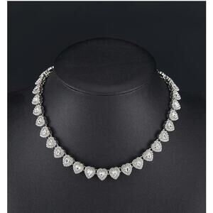 Clear Crystal Necklace Hearts Silver Jewelry Rhinestone 15.5" long  Dainty  NEW